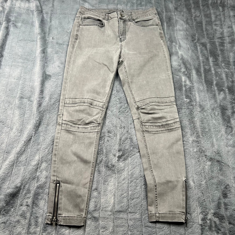 Versona Modern Gray Moto Skinny Jeans Ankle Zip Ribbed Knee Size 29 RN37080